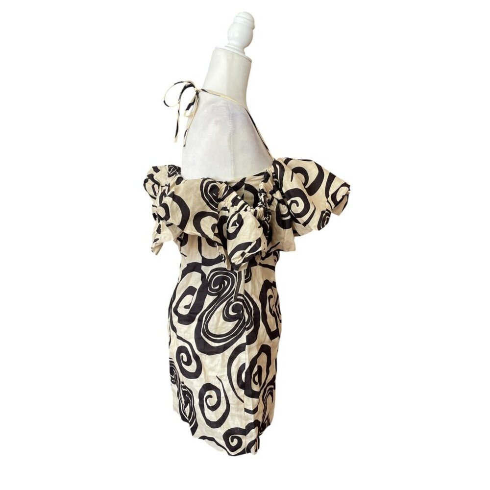 NWT Anthropologie The Wolf Gang Mirador Tan Linen Mini Dress Swirl SZ 6 - Picture 4 of 16